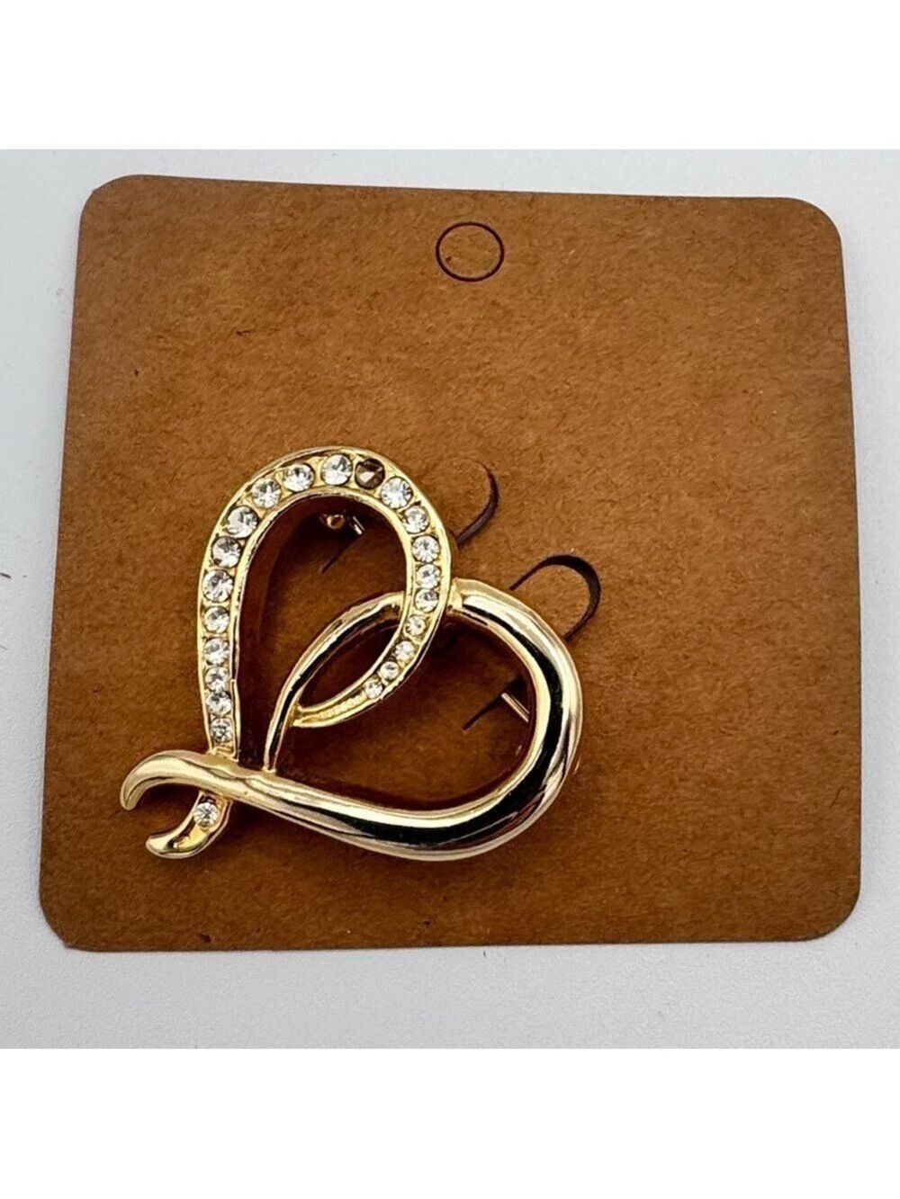 Gold Tone Rhinestone Heart Brooch 1.5”